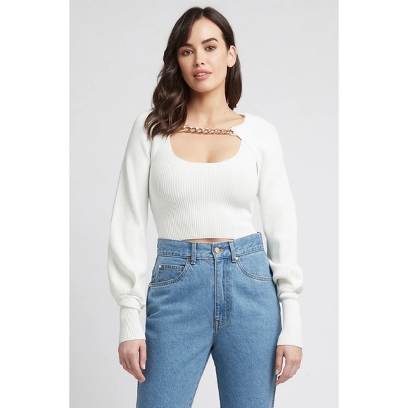 SHEIKE Khloe Cream Knit Chain Link Cropped Cardi Shrug NWT - Picture 7 of 13